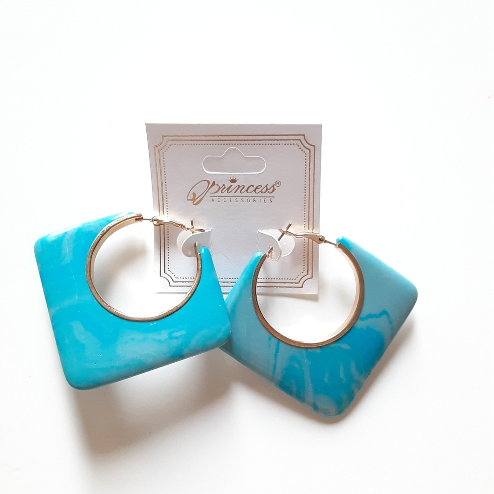 Princess Accessories Light Blue Square Hoop Earrings
